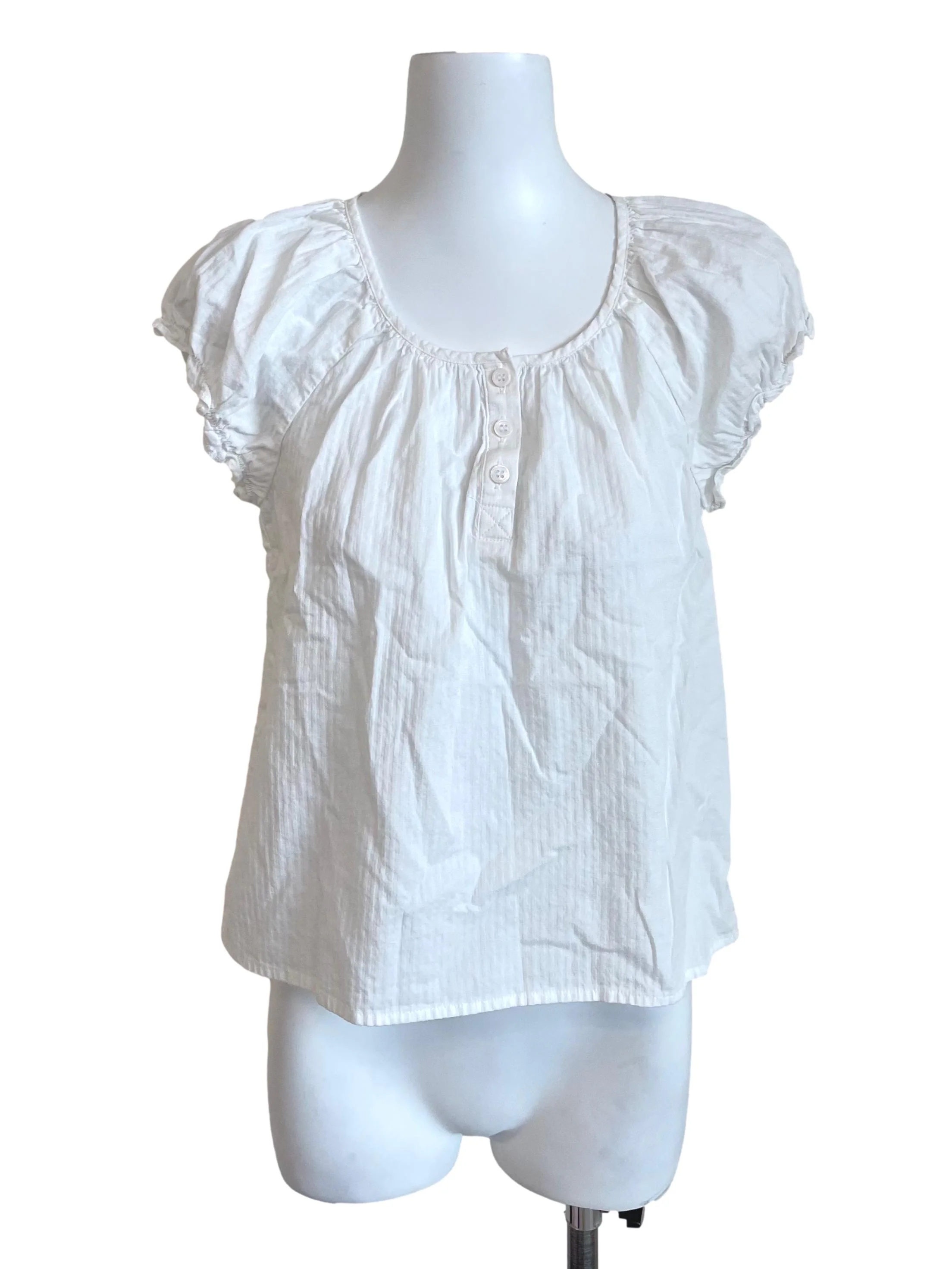 White Henley Coquette Top