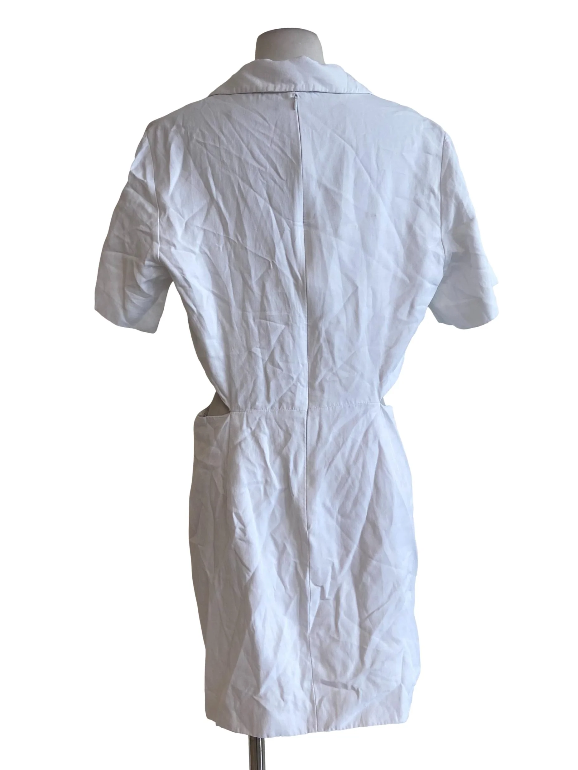 White Herringbone V Neck Sheath Dress - Image 2