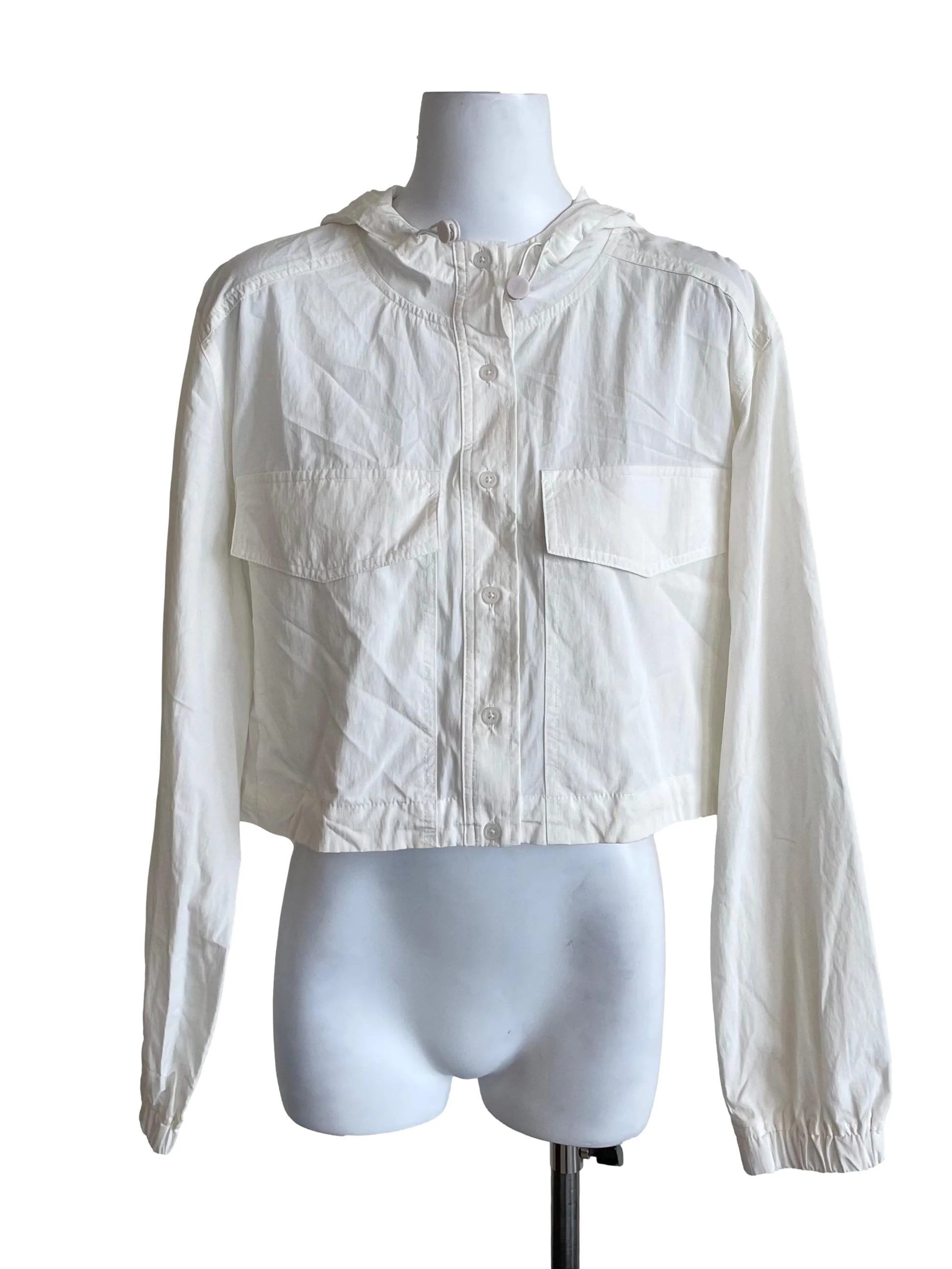 White Hooded Cargo Cropped Jacket