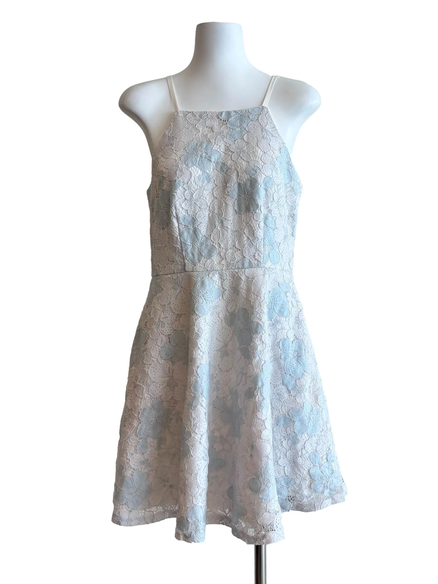 White Light Blue Floral Lace Dress