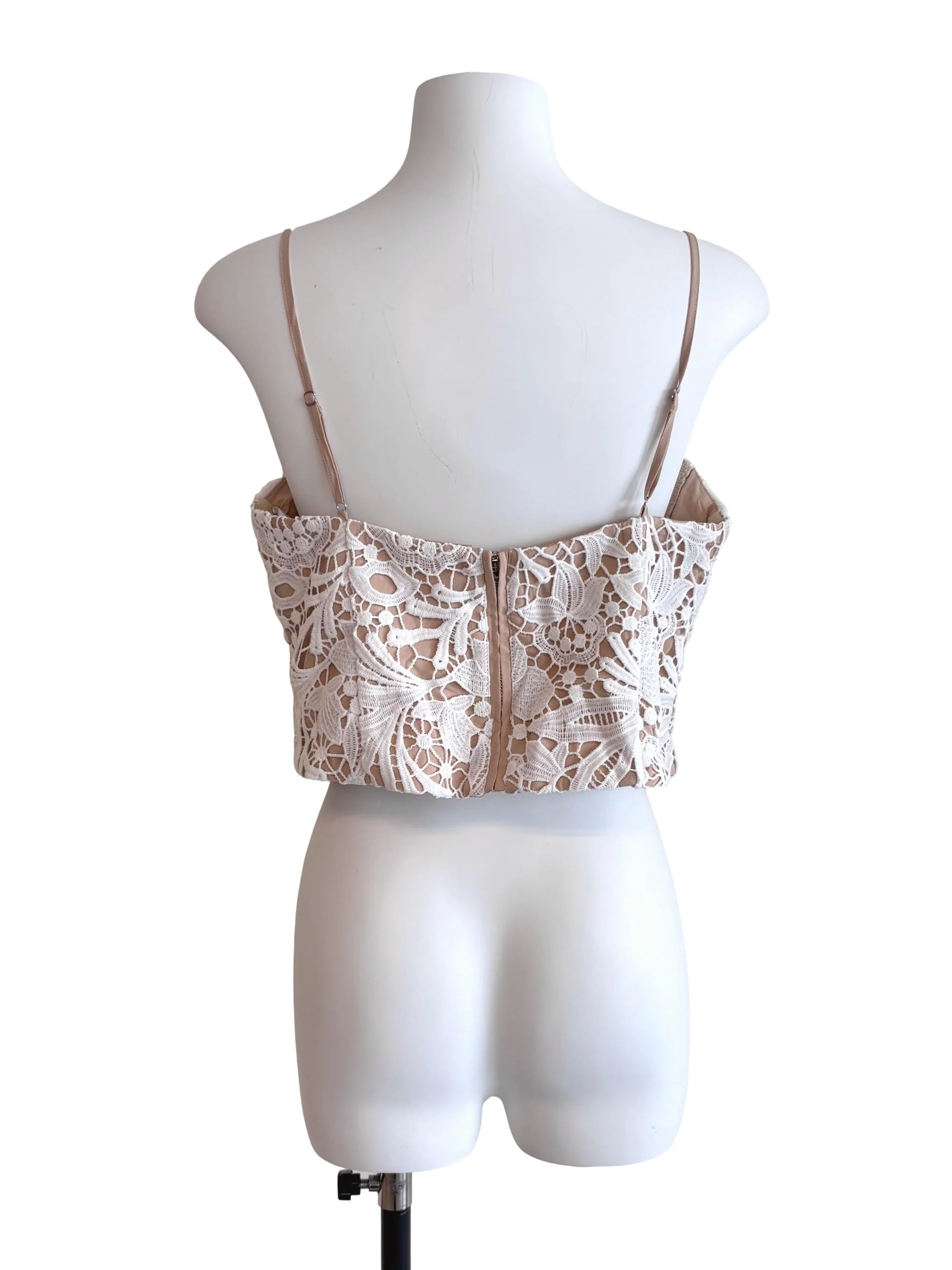 White Nude Lace Sweetheart Crop Top - Image 2