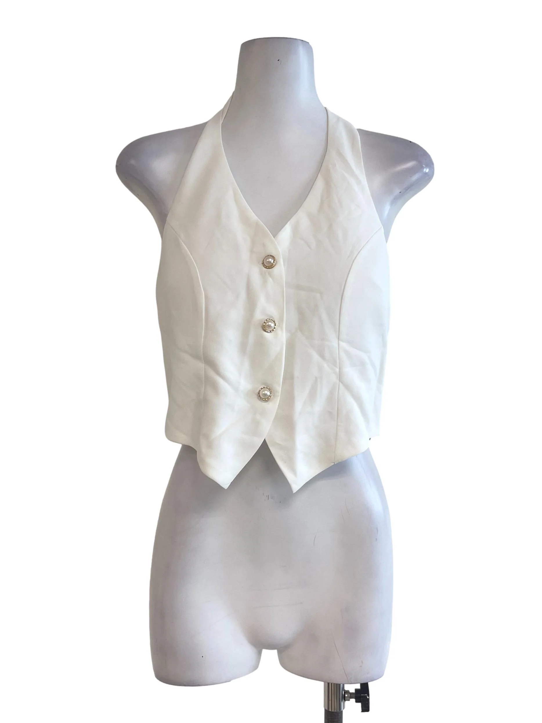 White Pearl Buttoned Neck Vest