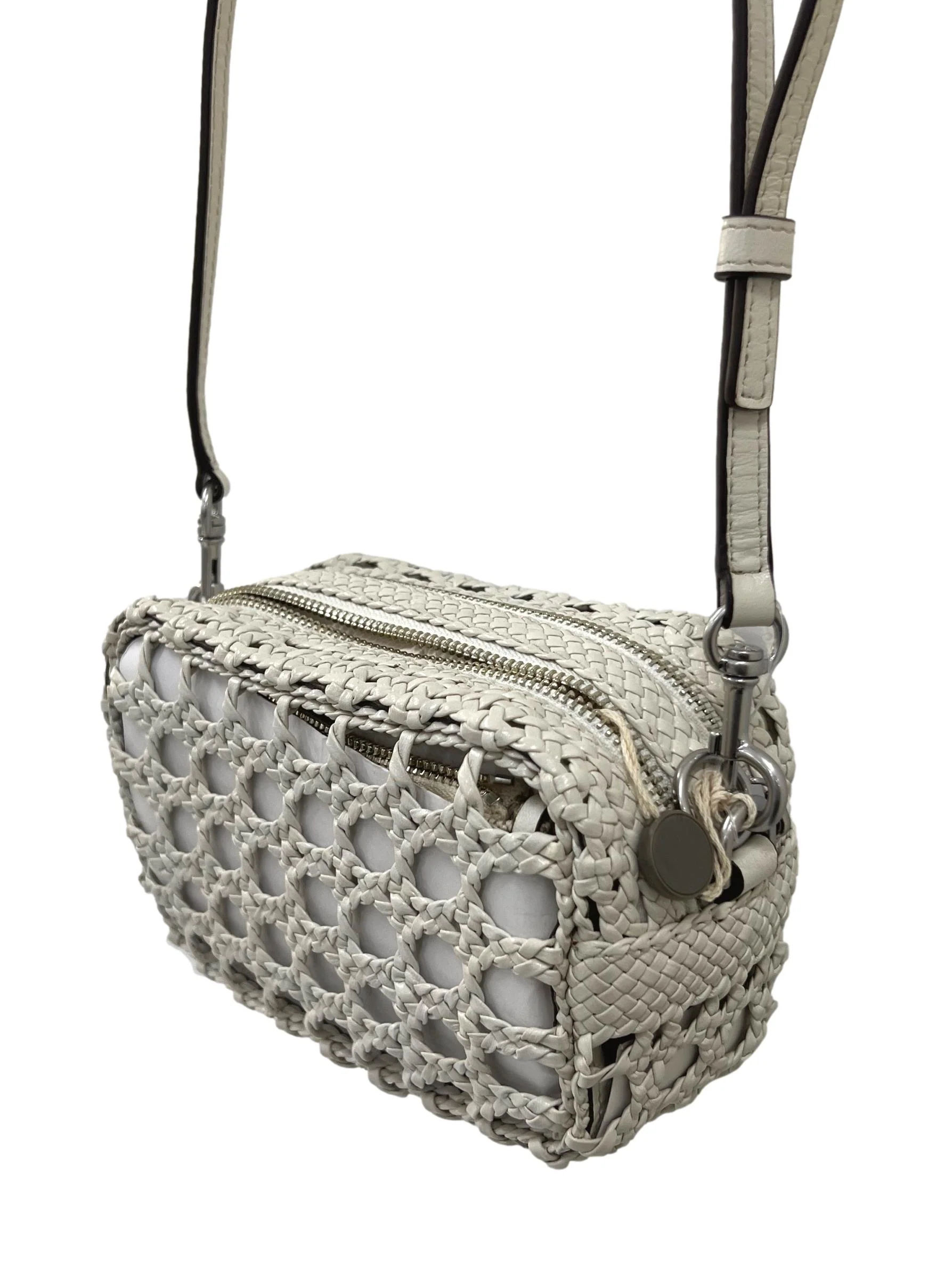 White Perry Woven Leather Crossbody Bag - Image 3