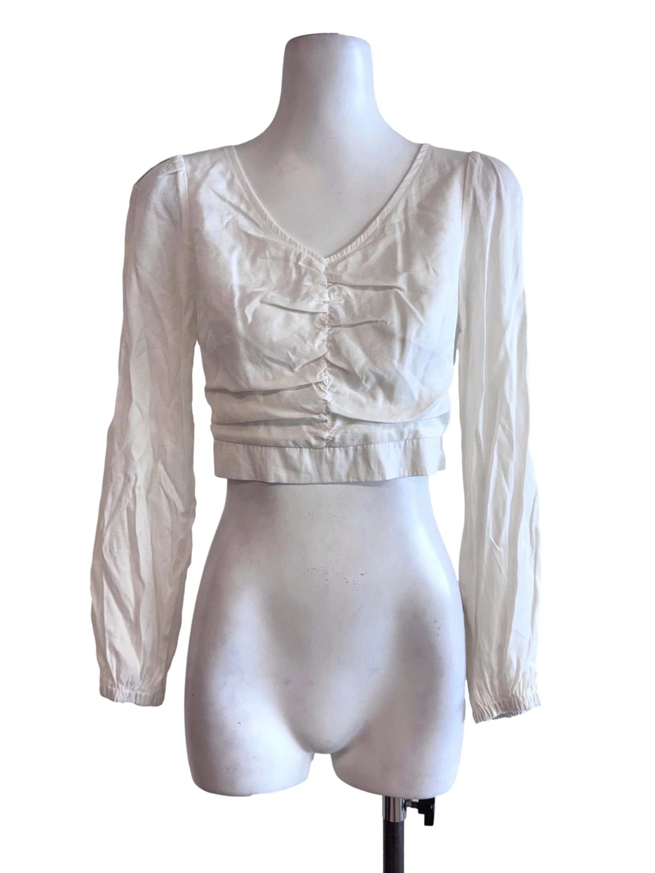 White Plain V-Neck Crop Top