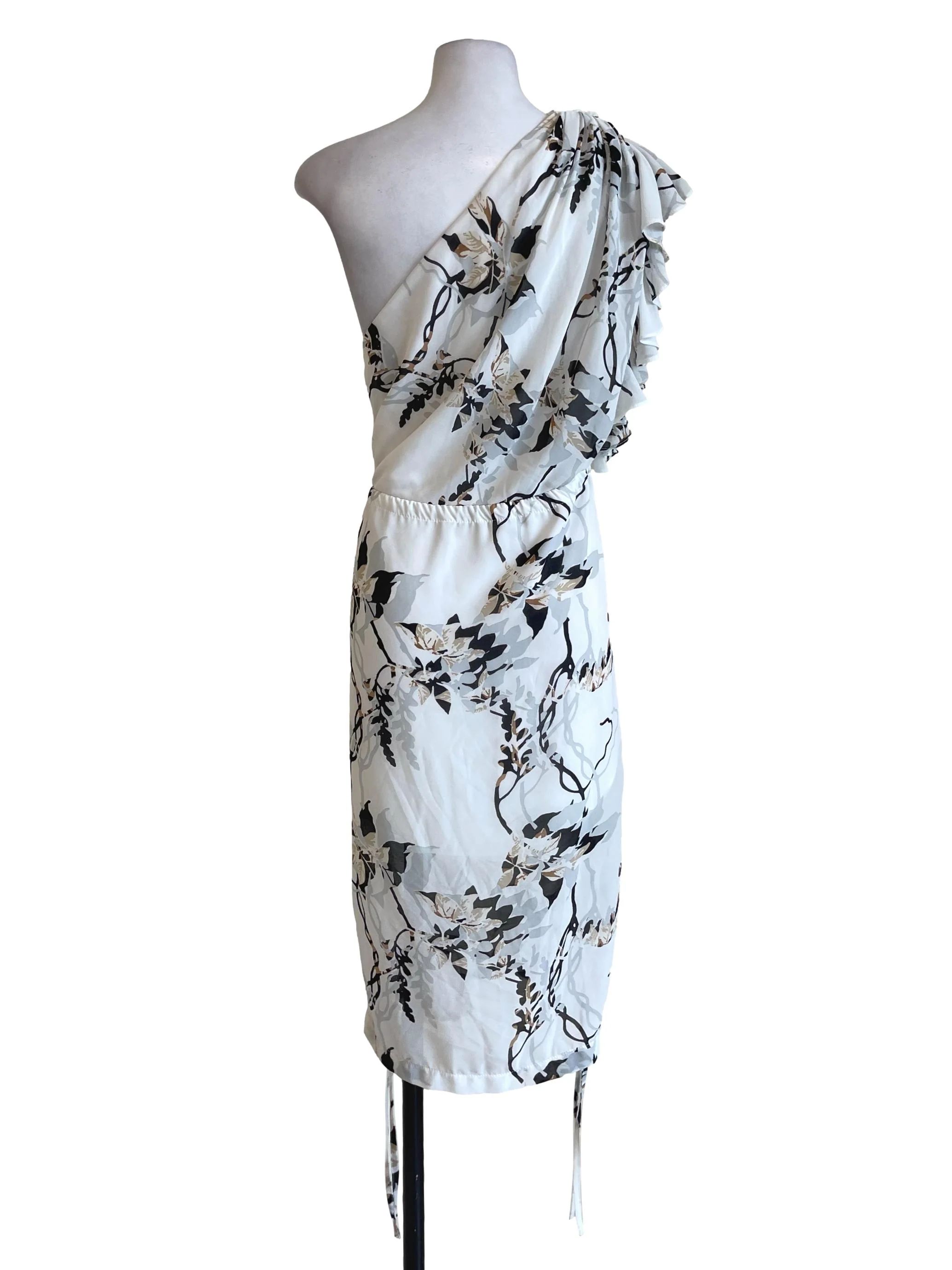 White Printed Floral Single Sleeves Dress - Image 2