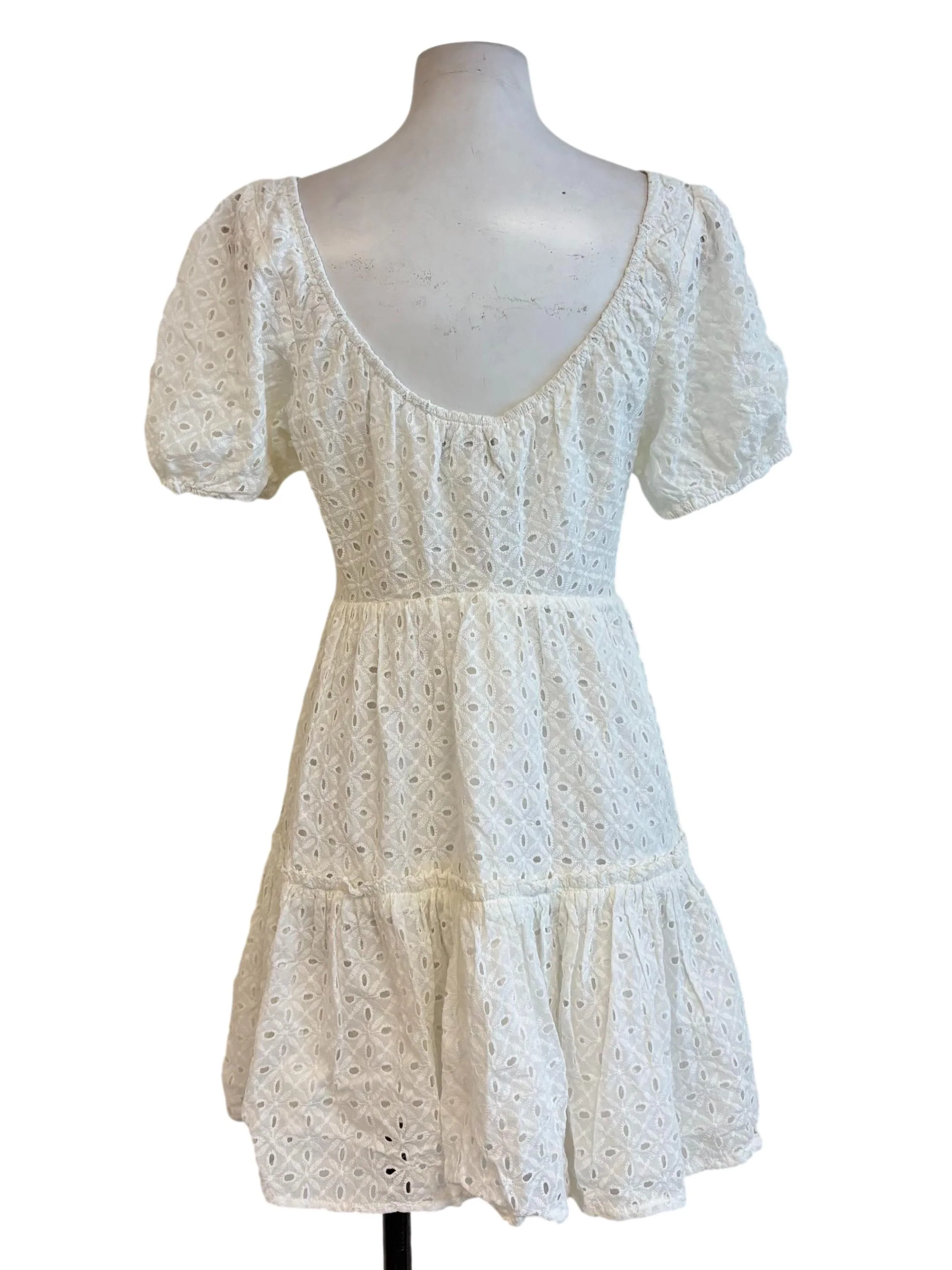 White Ruffle Embroidered Mini Dress - Image 2