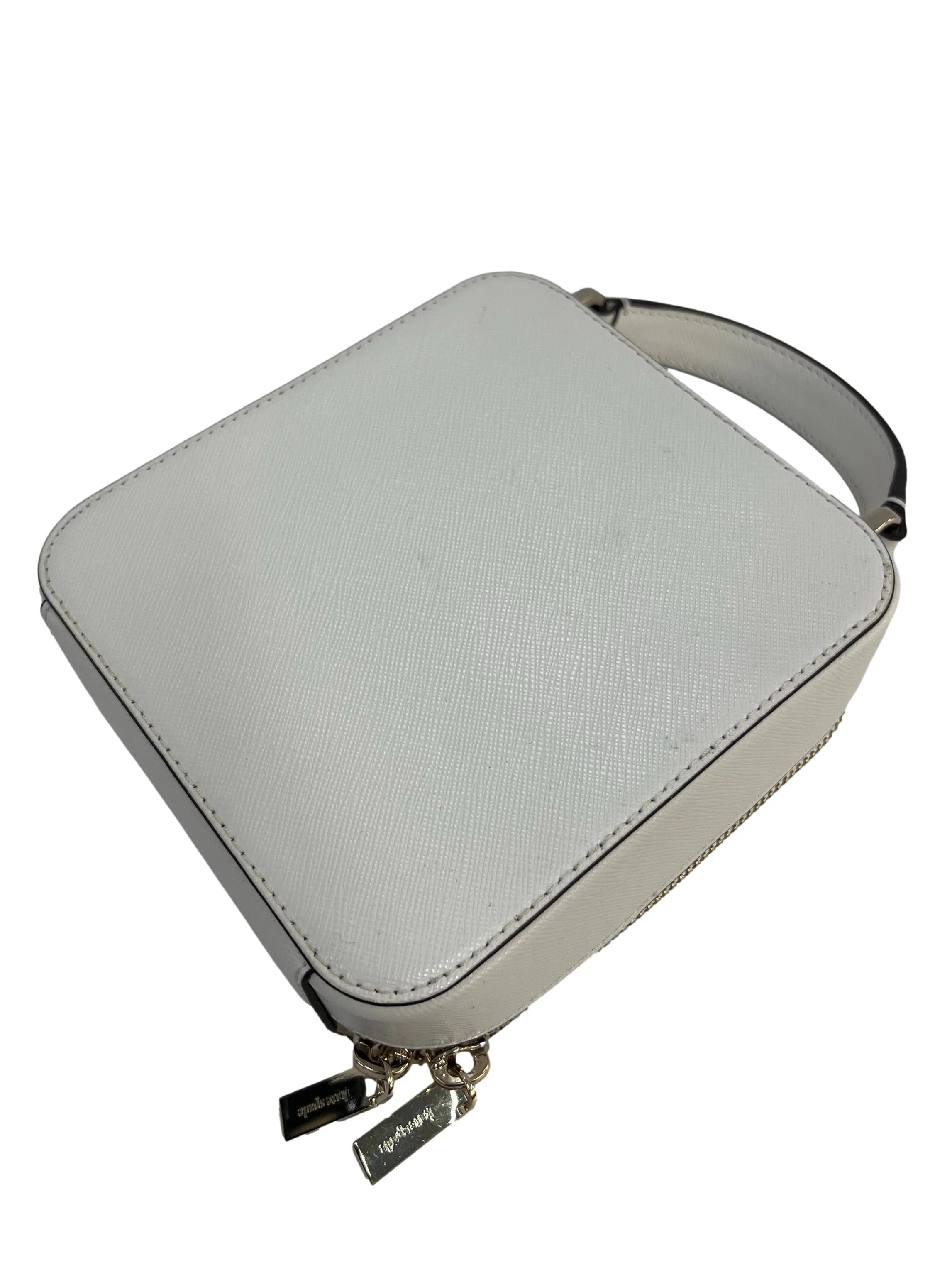 White Saffiano Leather Boxy Bag - Image 3