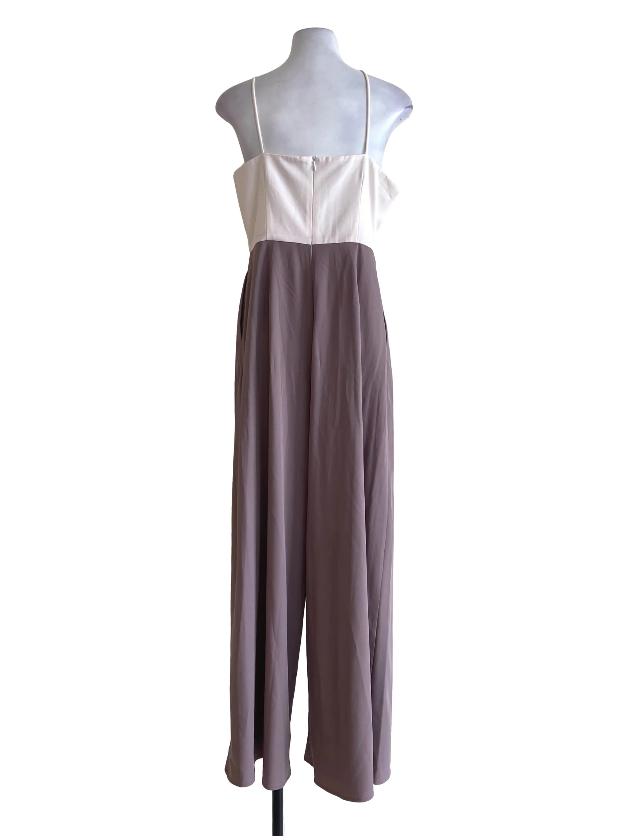 White & Sepia One Shoulder Twill Jumpsuit - Image 2