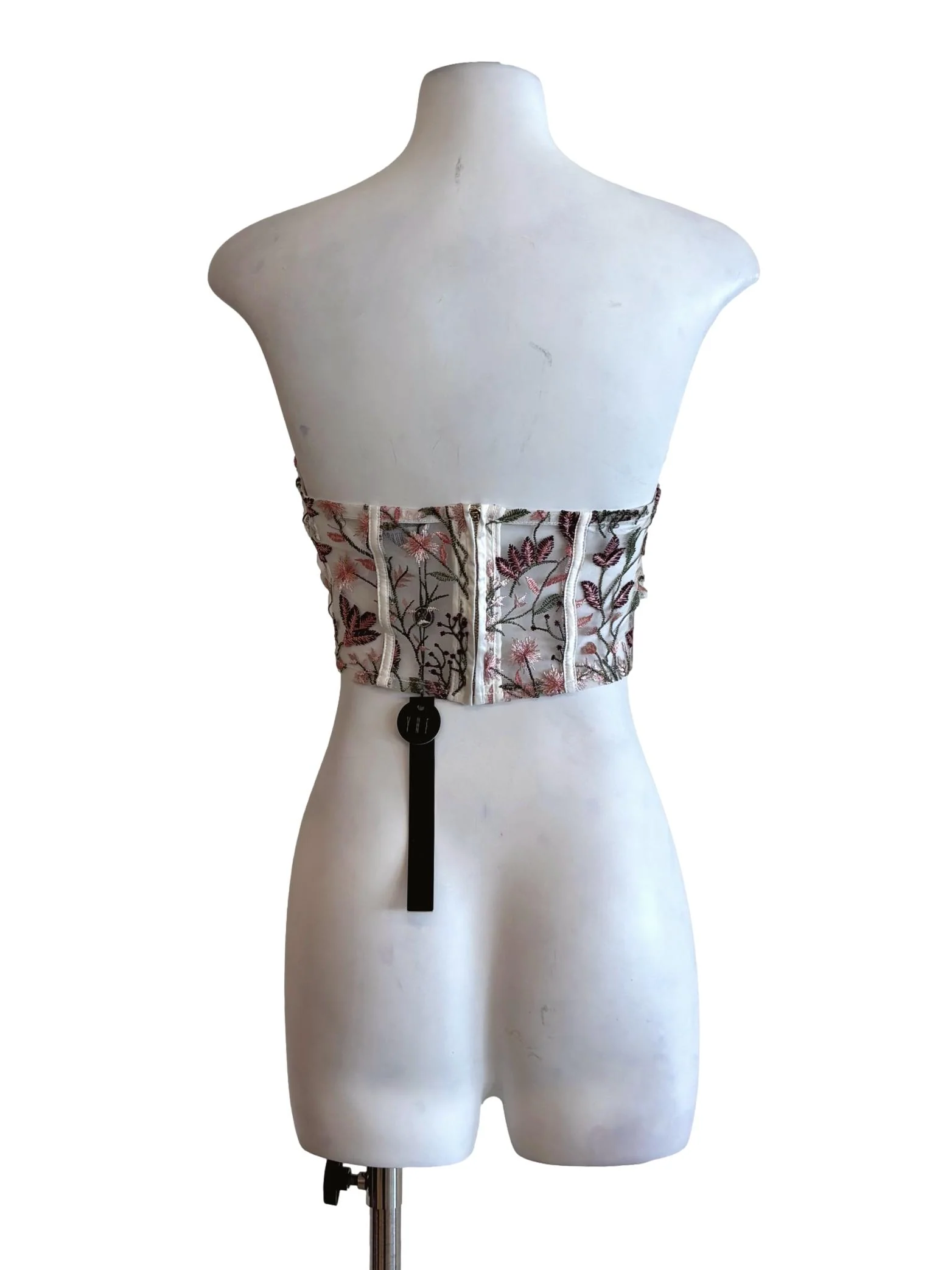 White Sheer Embroidered Strapless Top YHF - Image 2