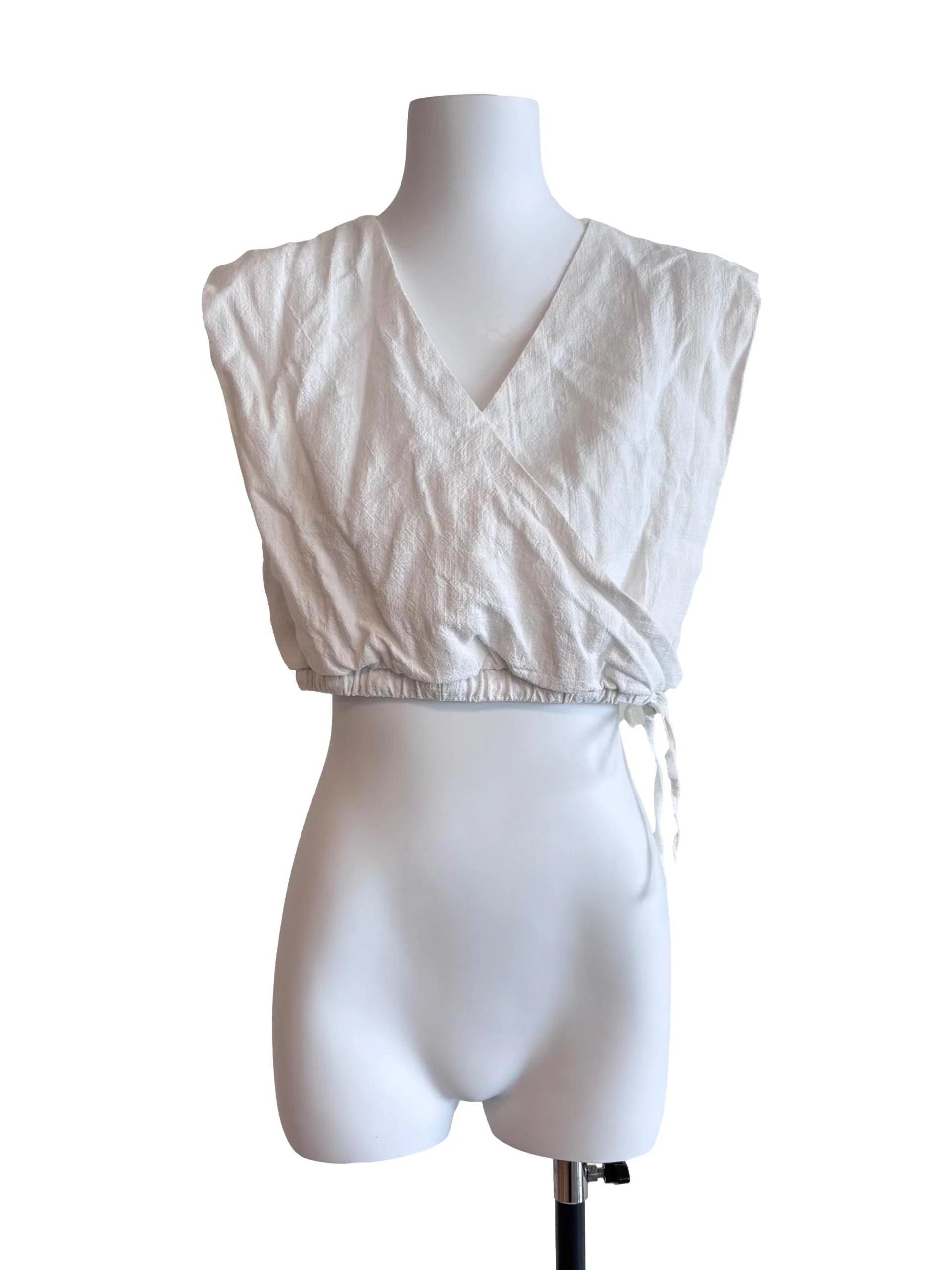 White Sleeveless Wrap Cropped Top