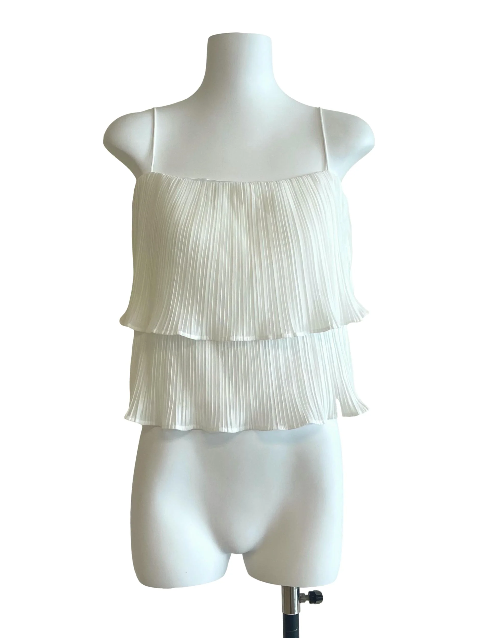 White Spaghetti Strap Accordion Blouse