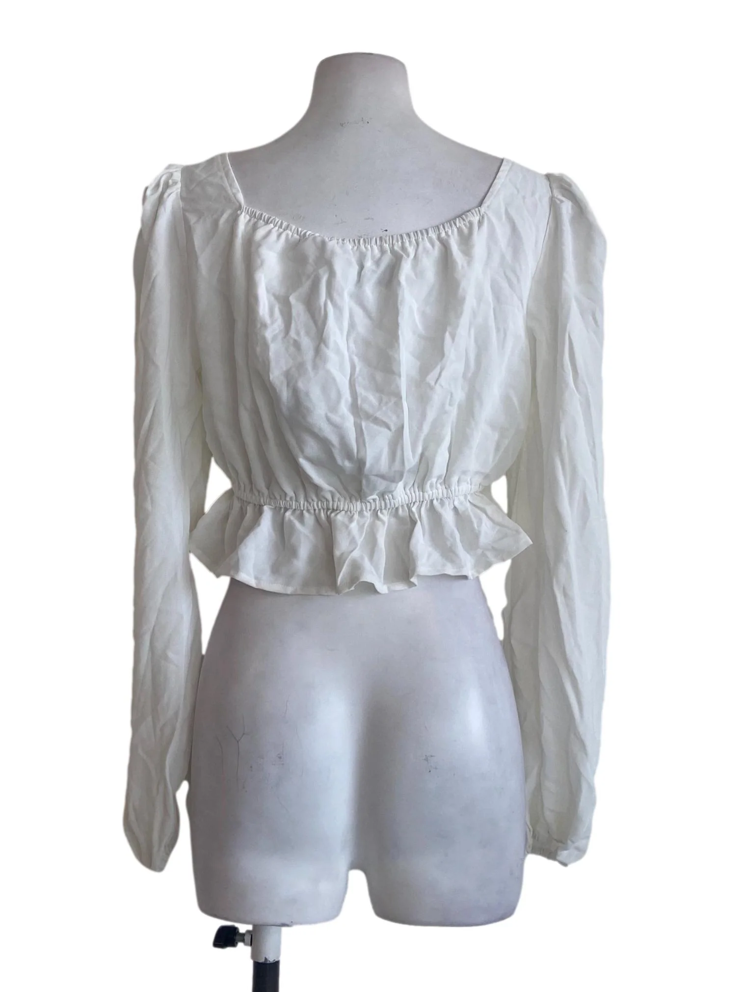 White Square Neck Pegged Waist Blouse - Image 2