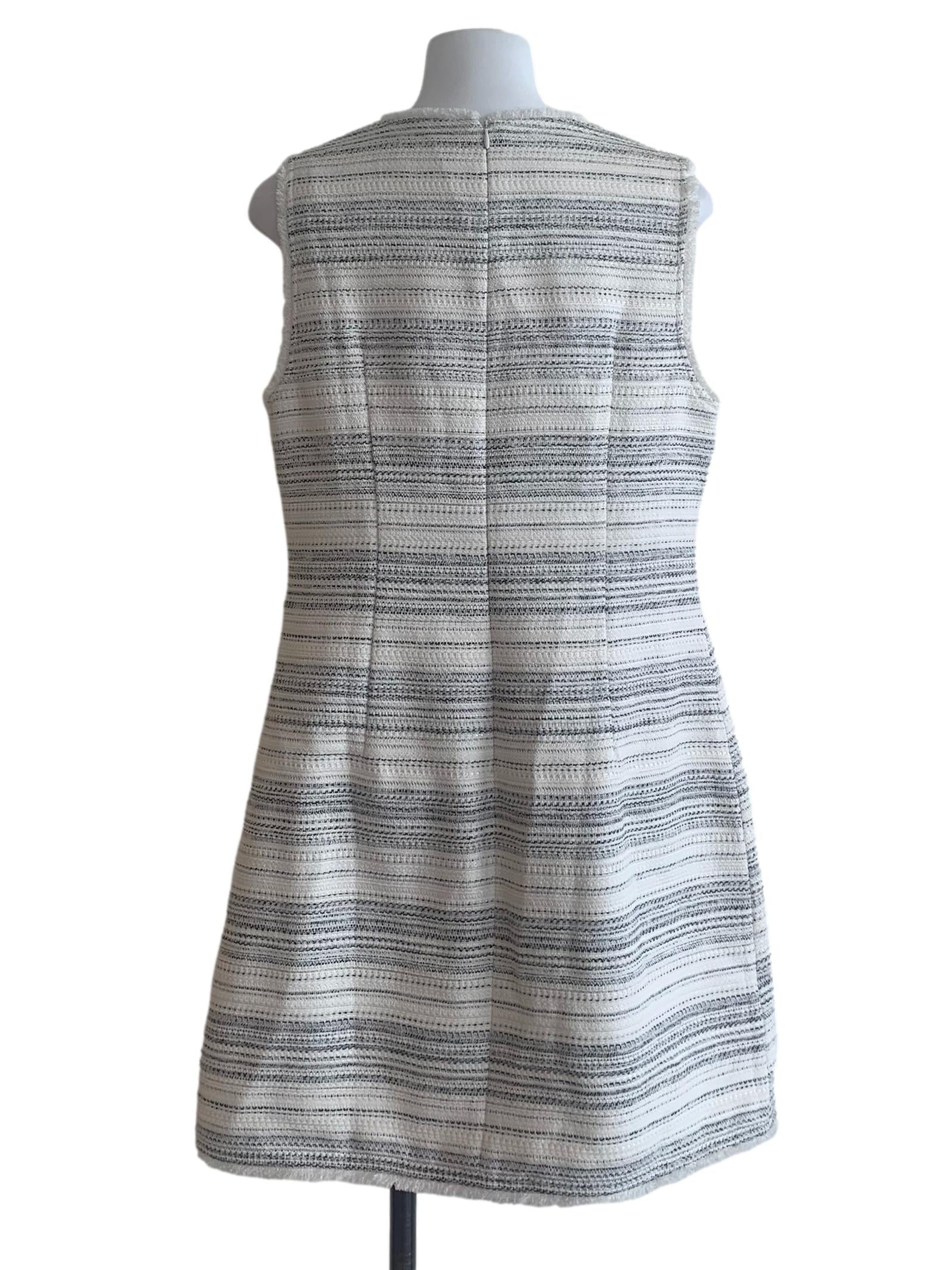 White Stripe Pattern Tweed Dress - Image 2