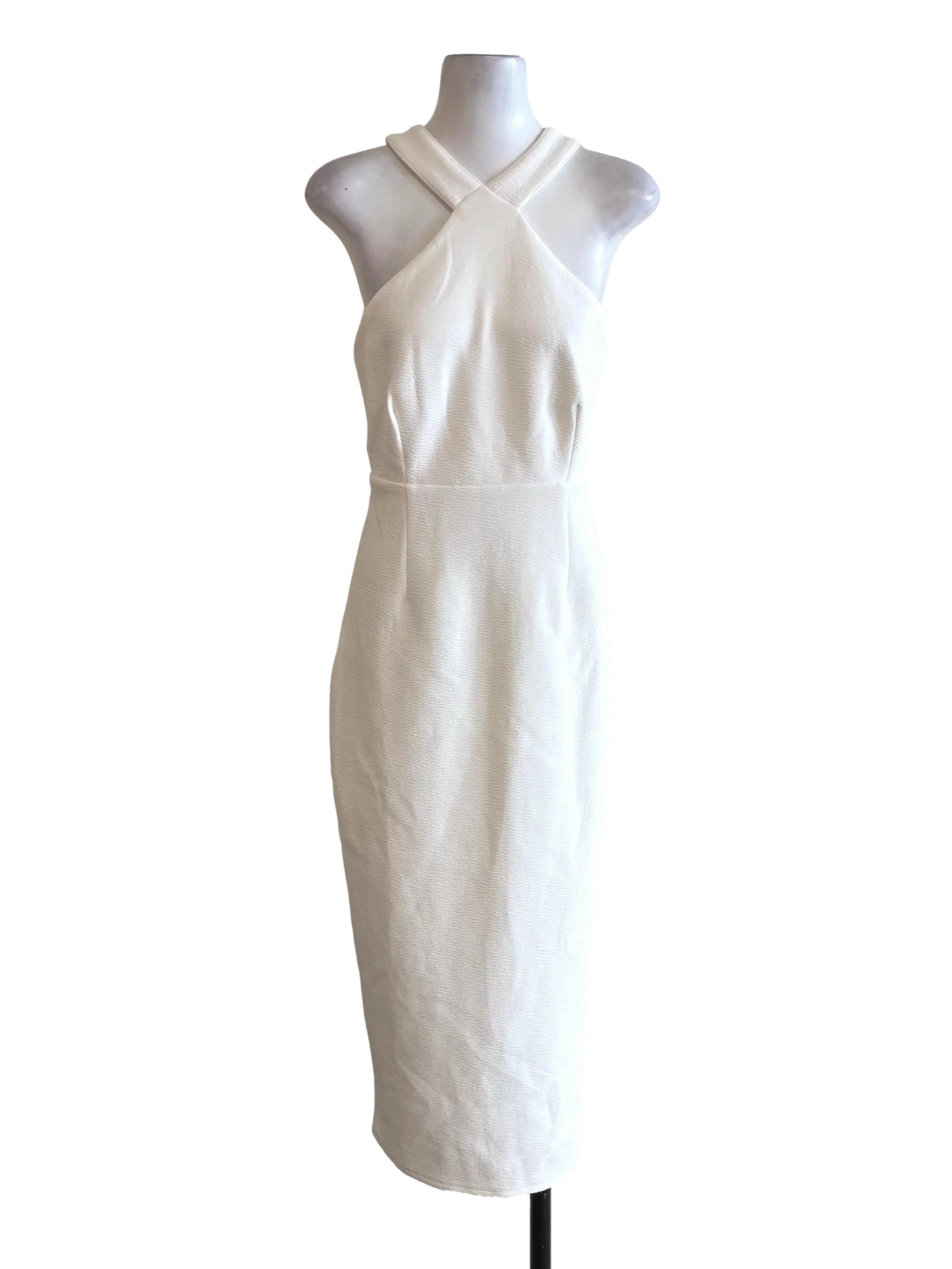 White Textured Halter Neck Dress