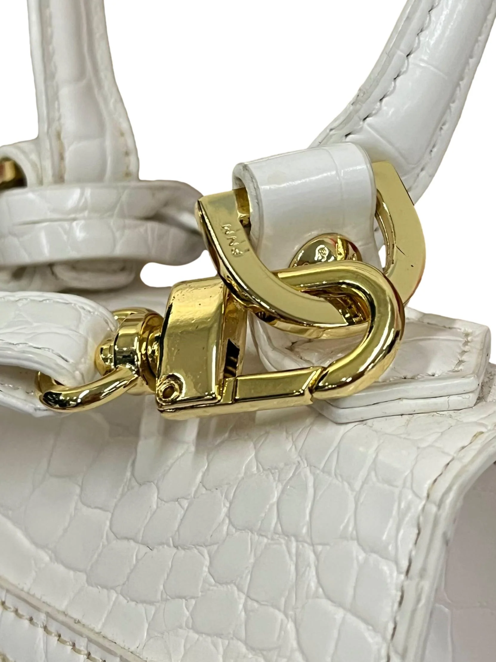 White Textured Micro Handbag With Detachable Crossbody Strap - Image 6