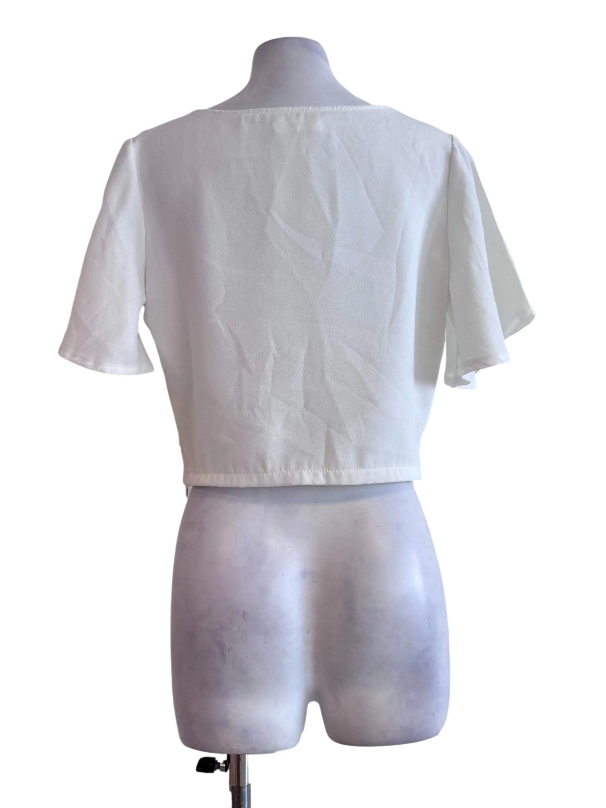 White V Neck Short Sleeve Top - Image 2