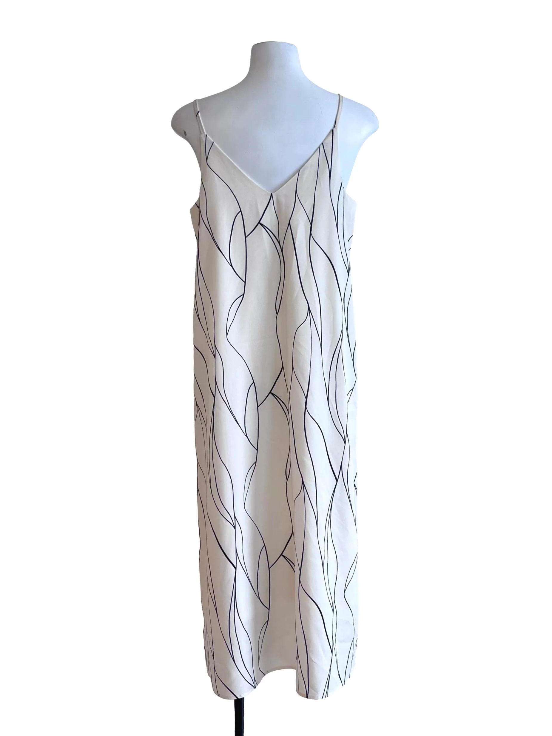 White With Black Abstract Print Slip Dress - Image 2