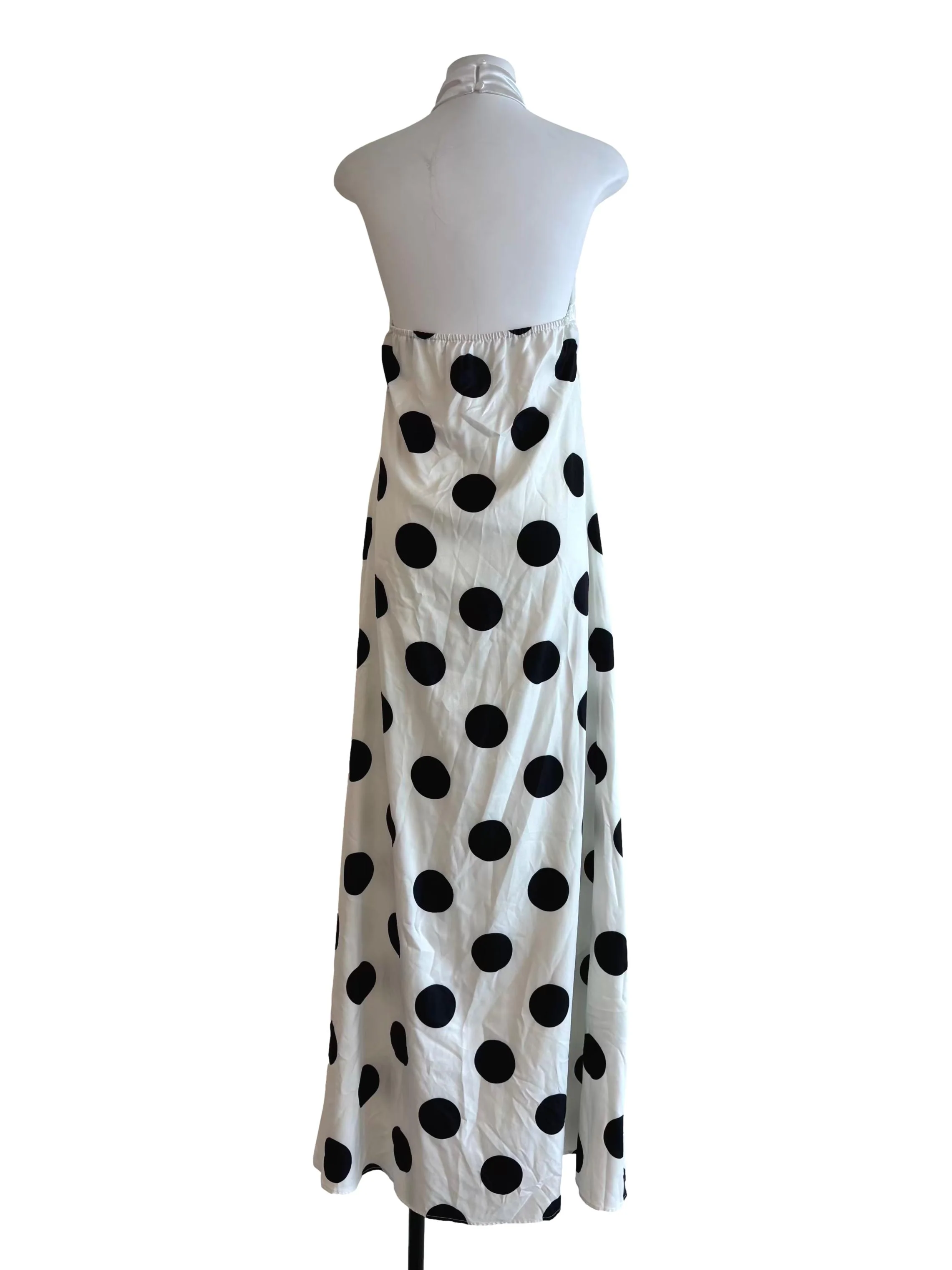 White With Black Polka Dots Halter Maxi Dress - Image 2