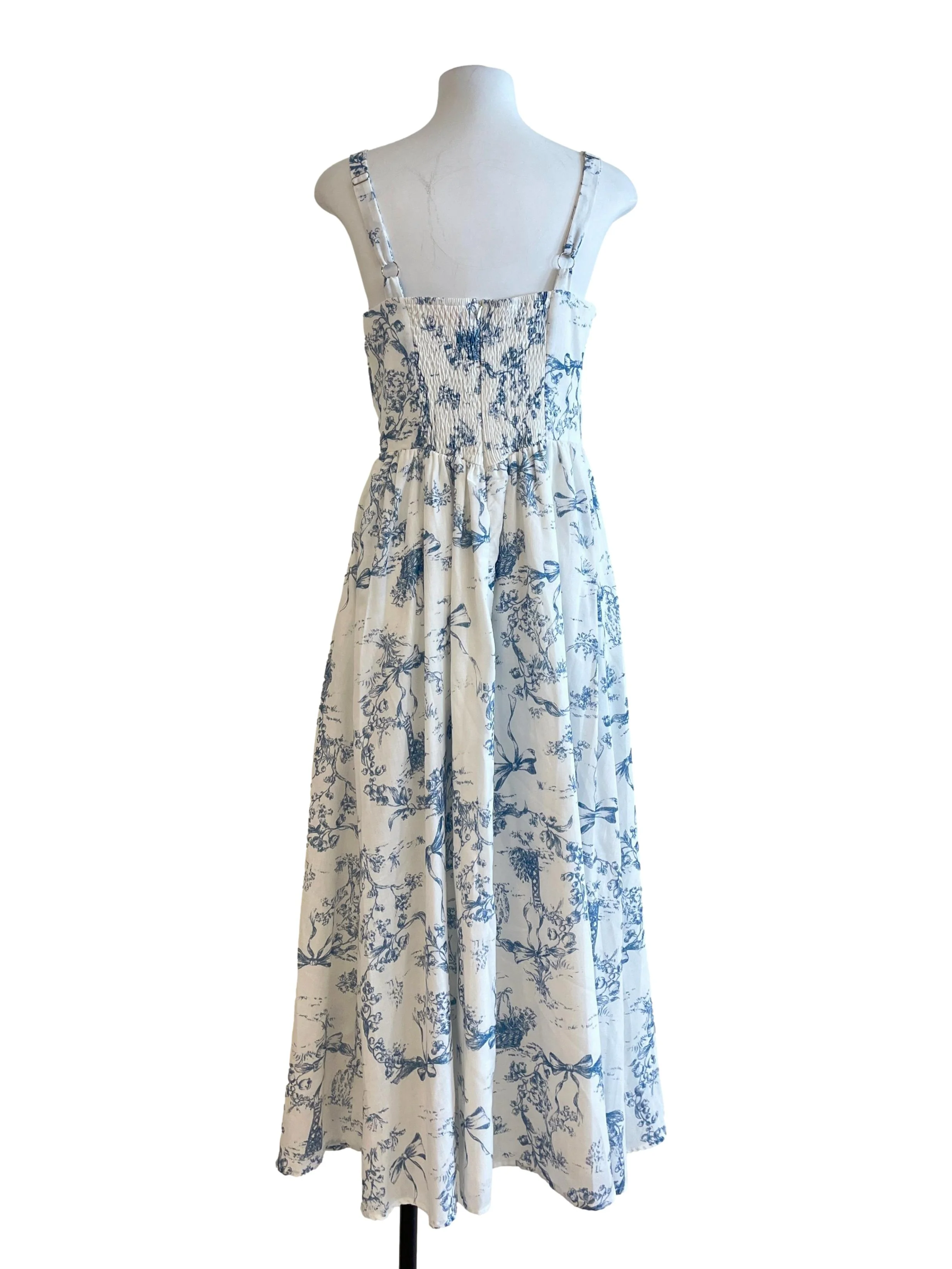 White With Blue Print Sleeveless Dress - Image 2