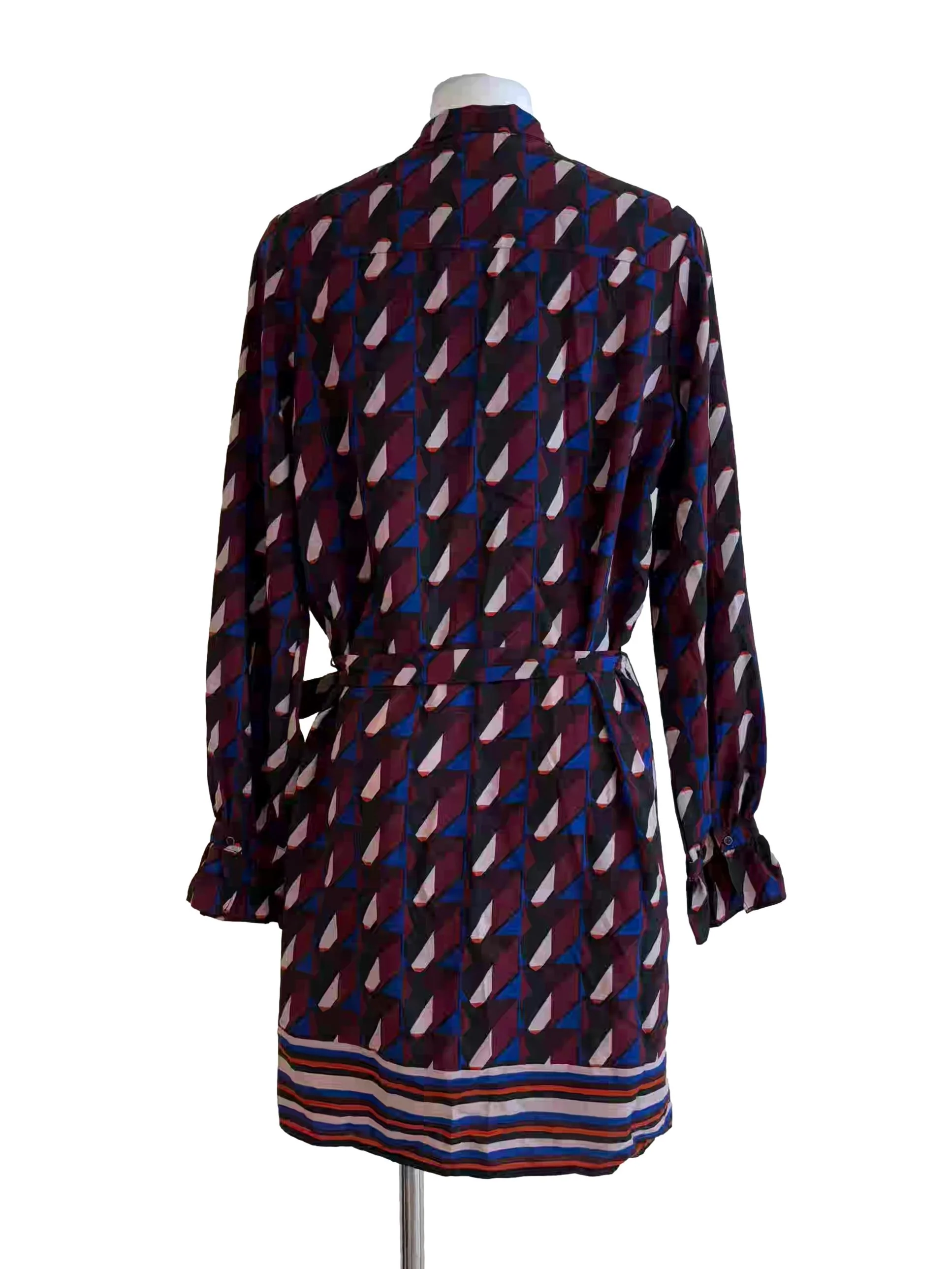 Wine Red Abstract Print Long Sleeve Dress - Image 2