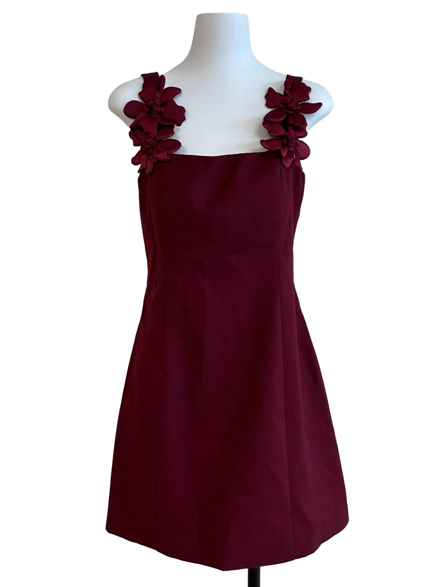 Wine Red Floral Strap Dress