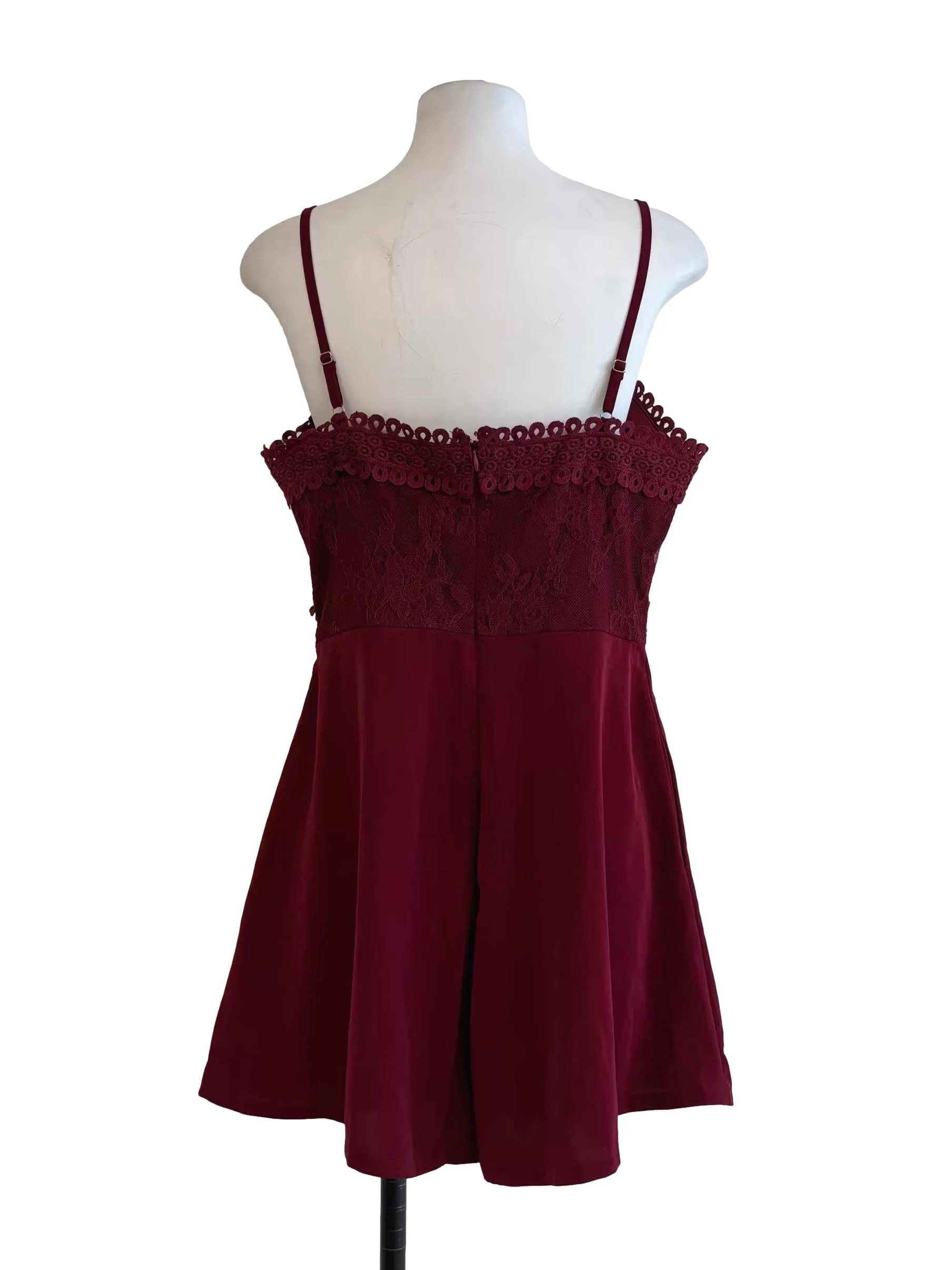 Wine Red Lace Cami Romper - Image 2