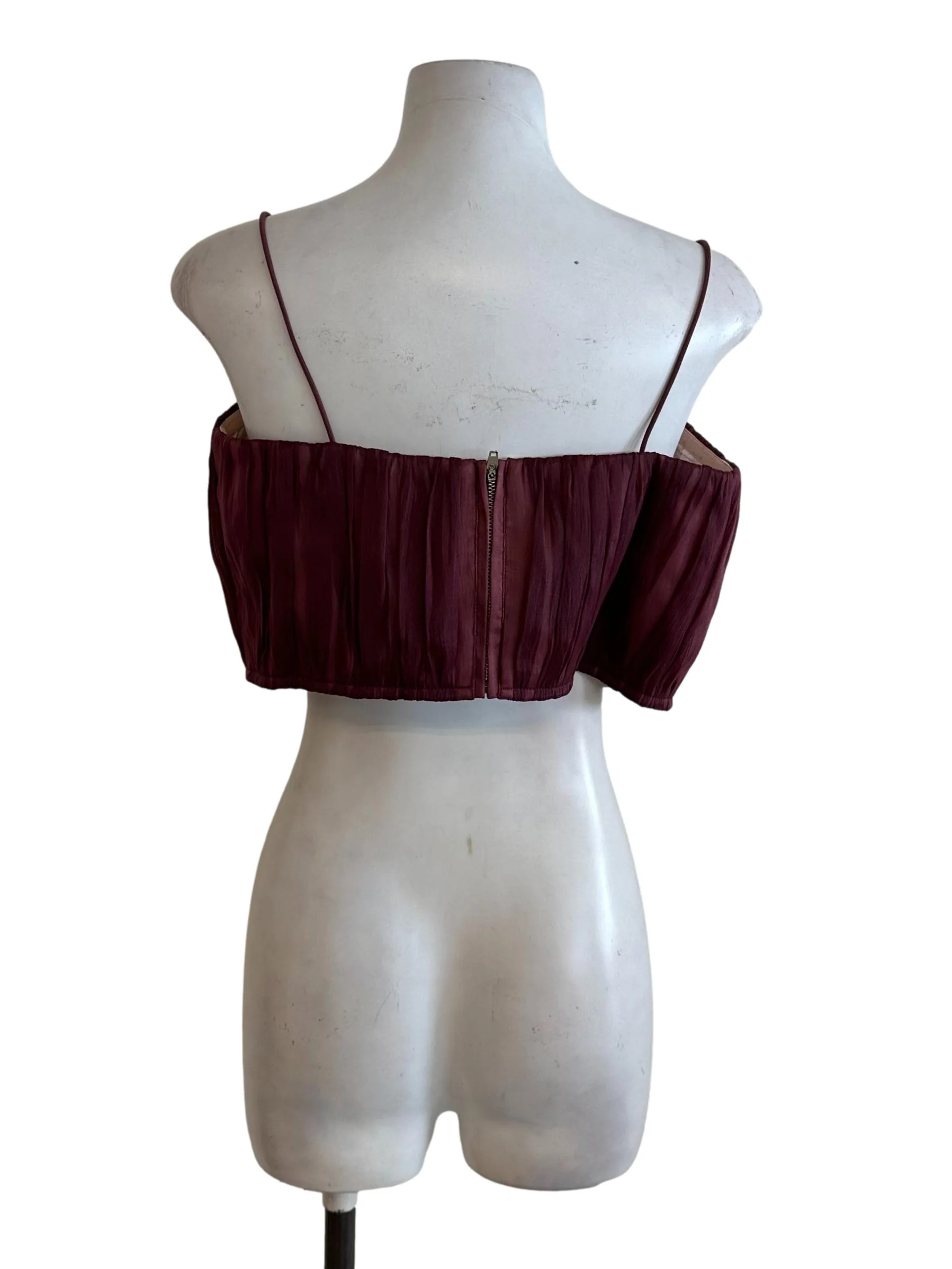 Wine Red Organza Ruched Top - Image 2