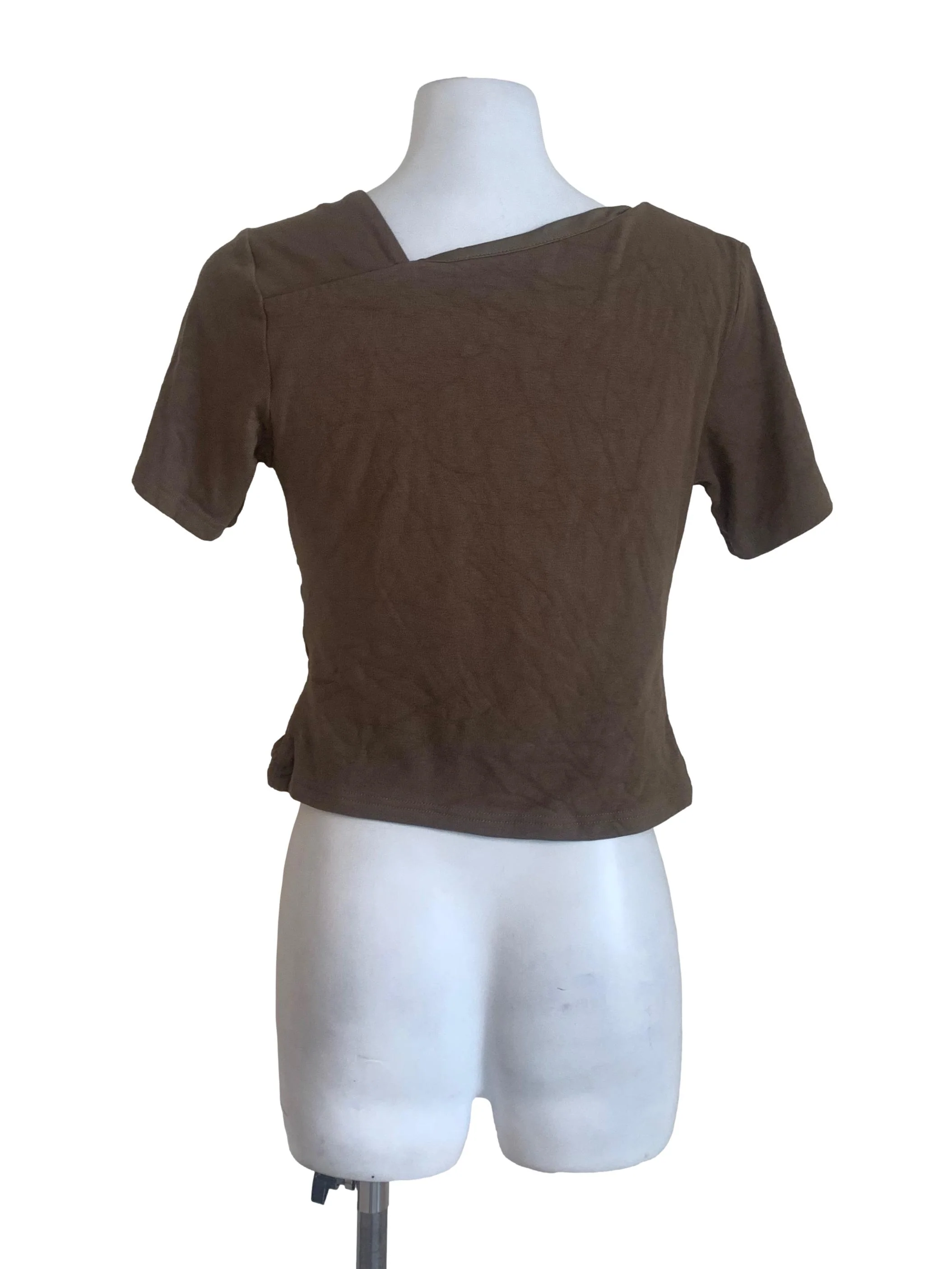 Wood Brown Asymmetric Neck Top - Image 2