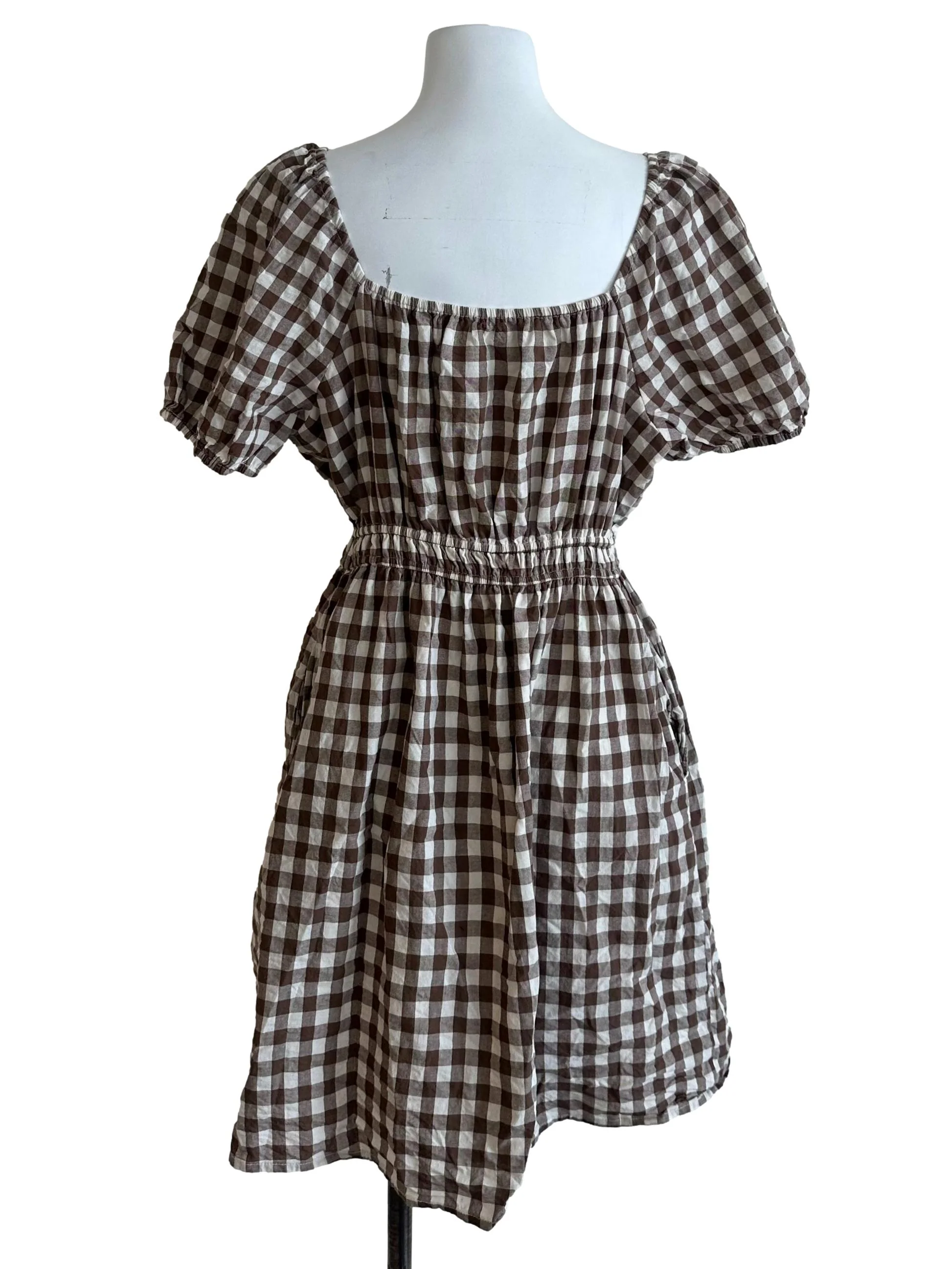 Wood Brown Plaid Puff Sleeve Dress - Image 2