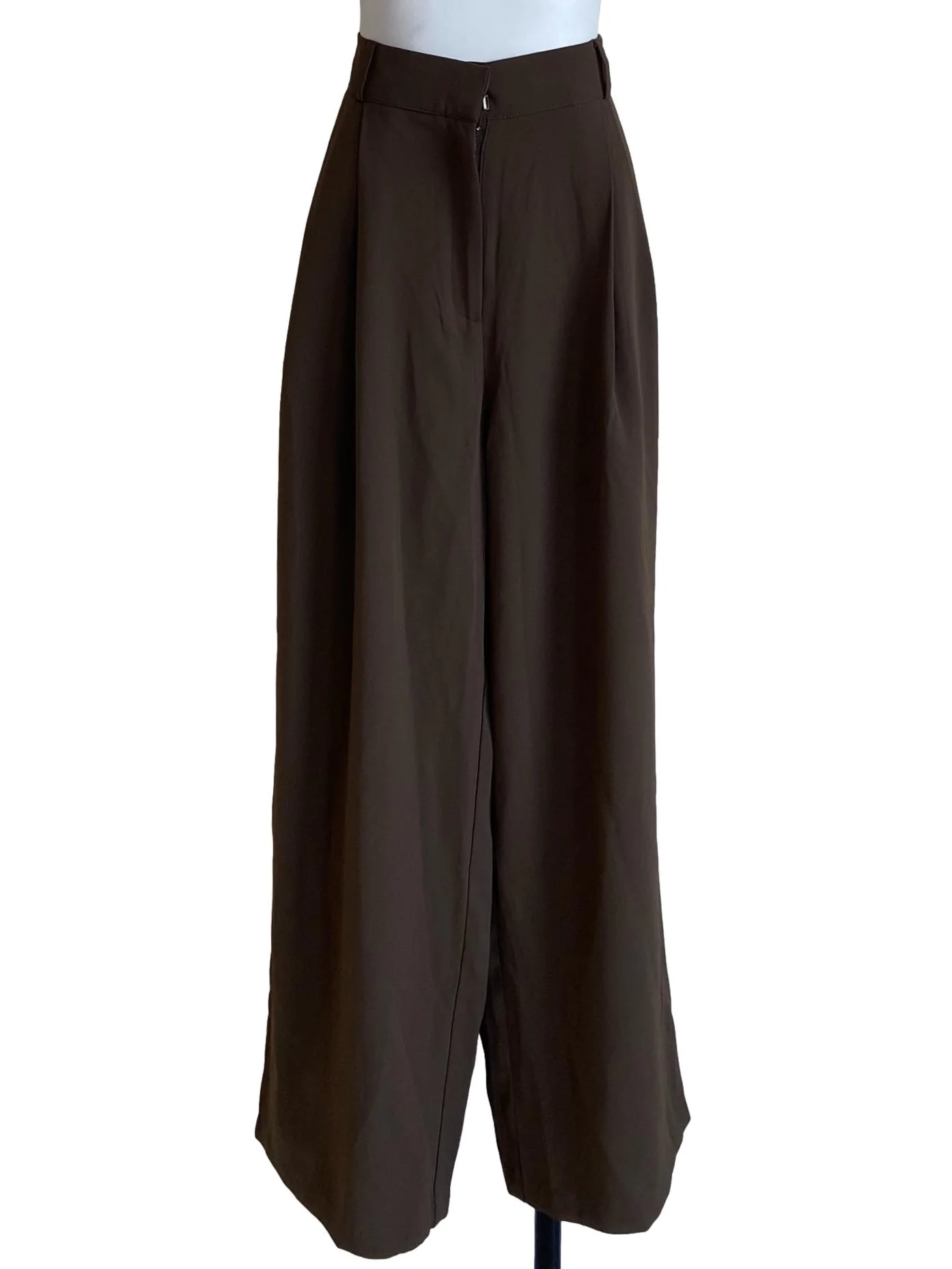 Wood Brown Twill Highwaist Straight Pants
