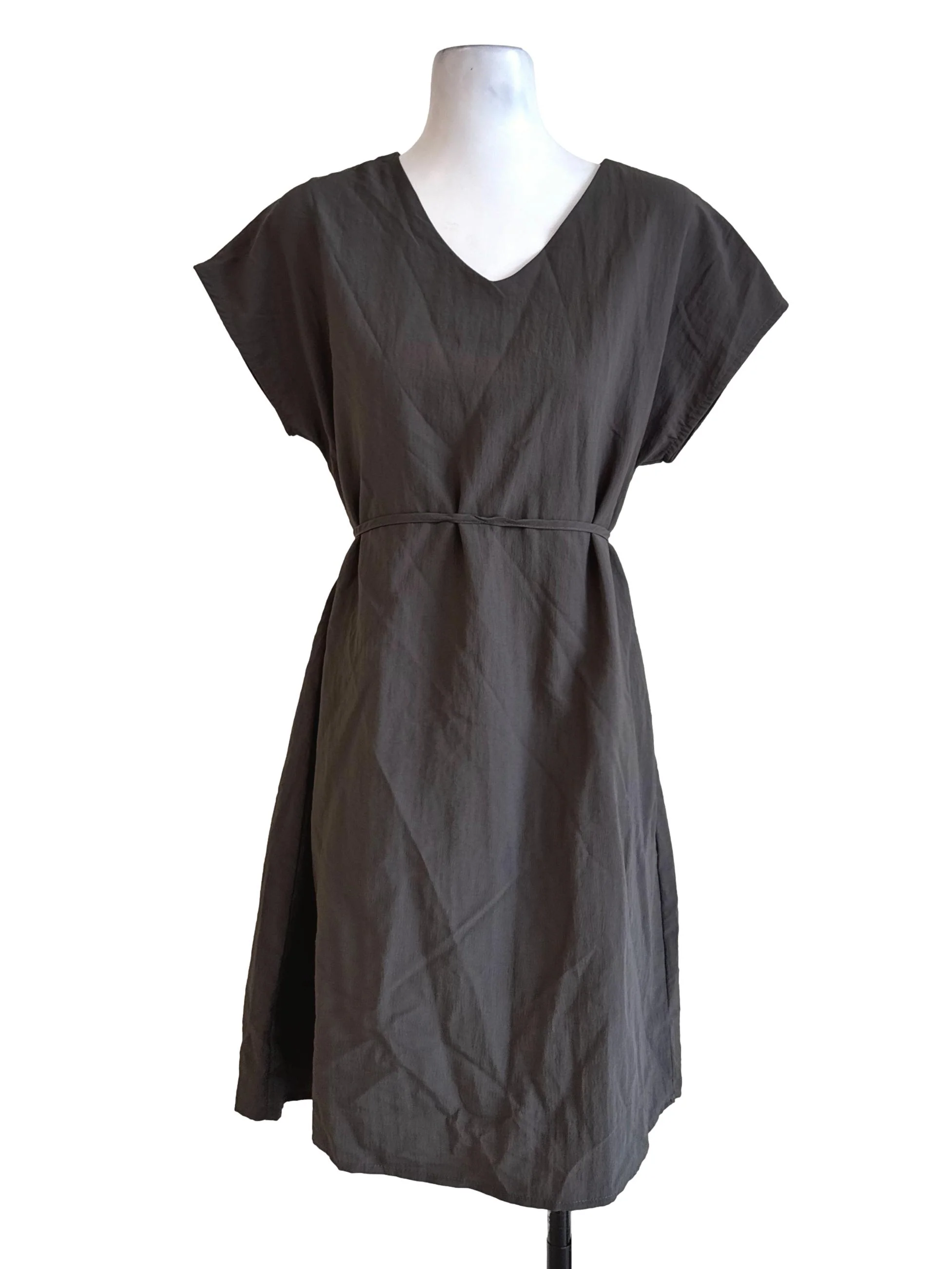 Wood Brown V Neck Dress