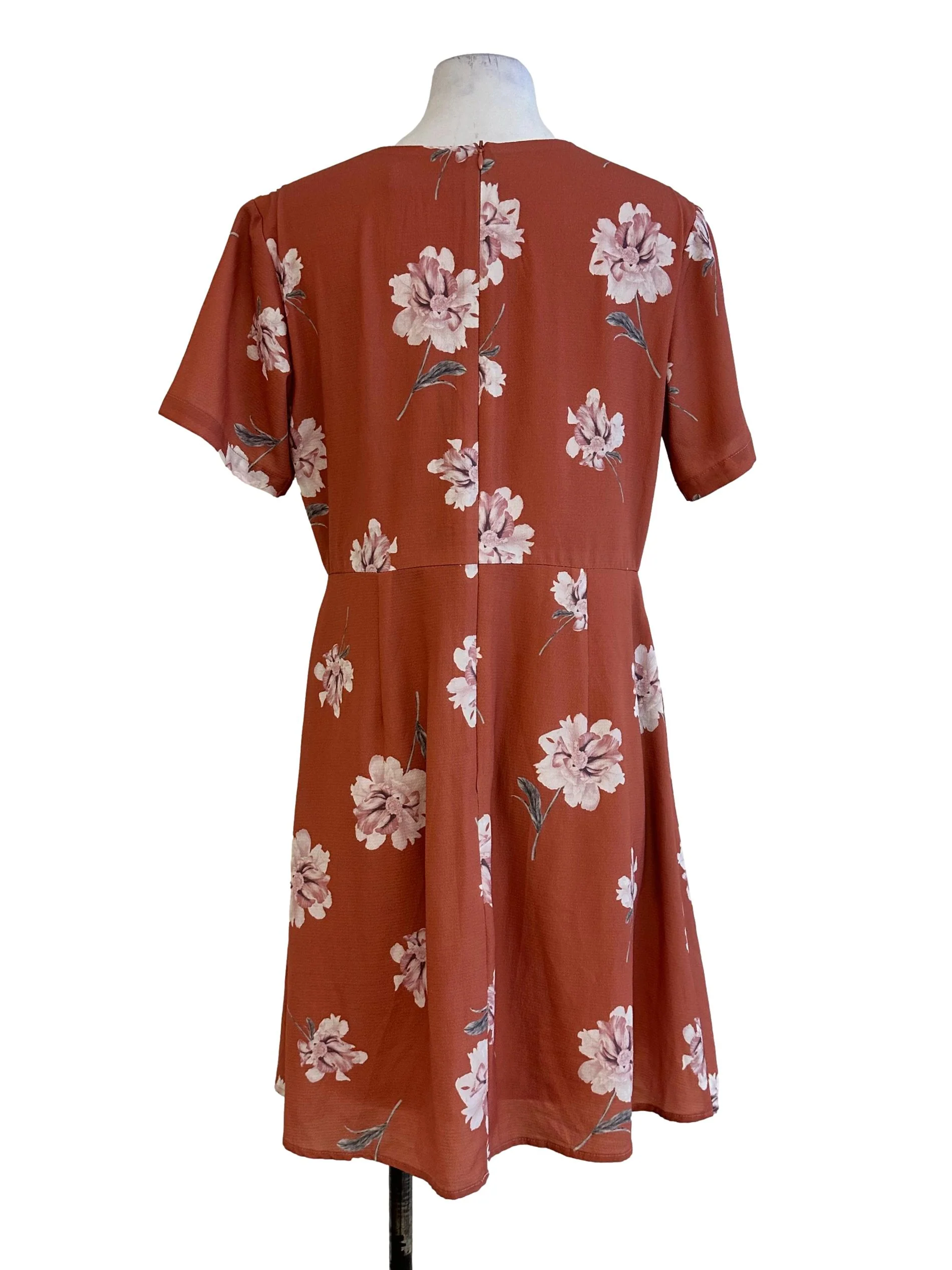 Yam Orange Flower Pattern V Neckline Dress TCL - Image 2