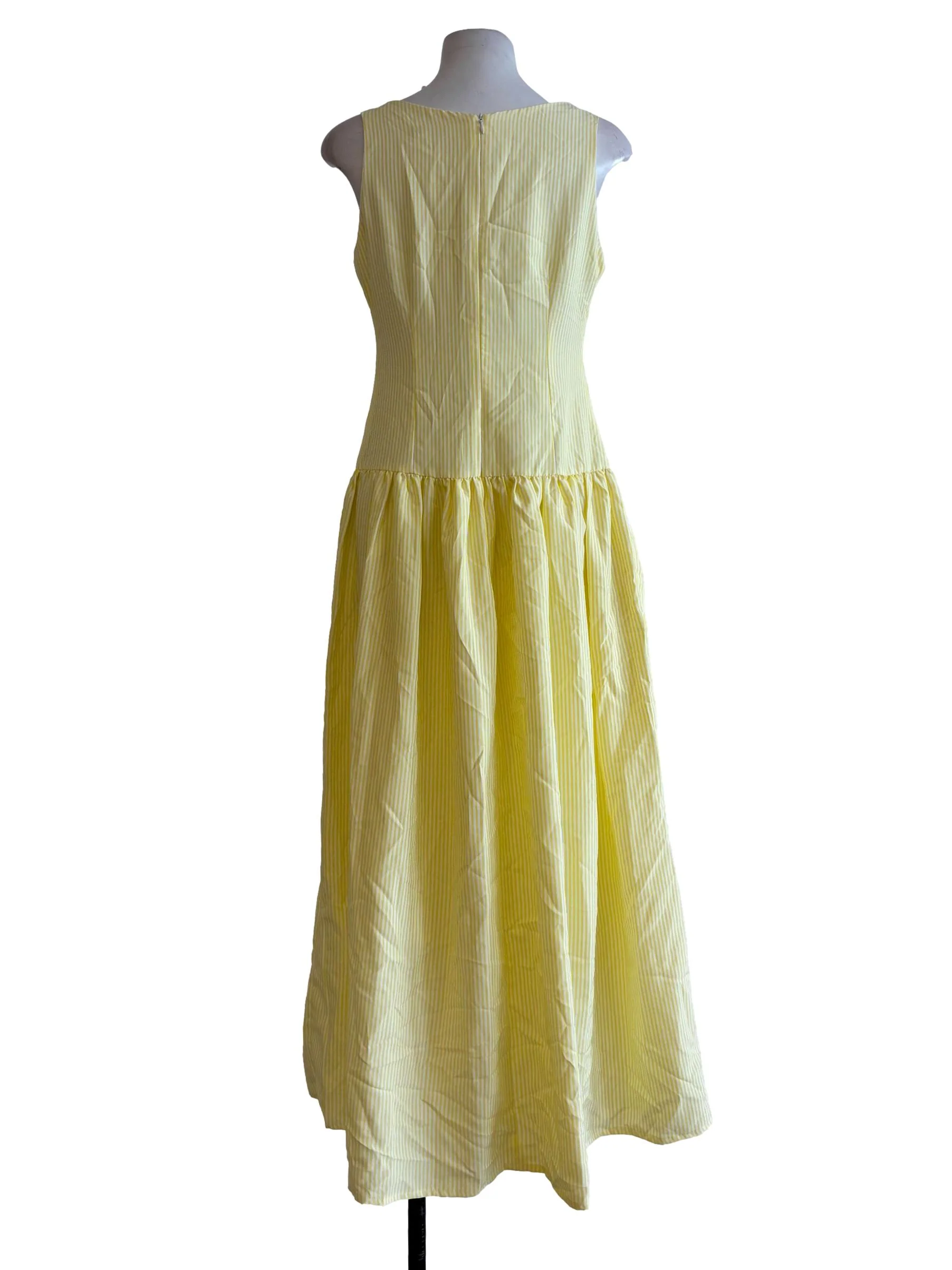 Yellow Boat Neck Striped Dress - Image 2