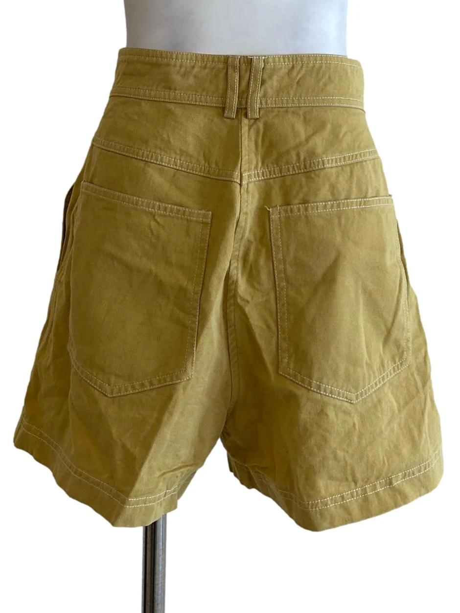 Yellow Contrast Stitch Cotton Shorts OSN - Image 2