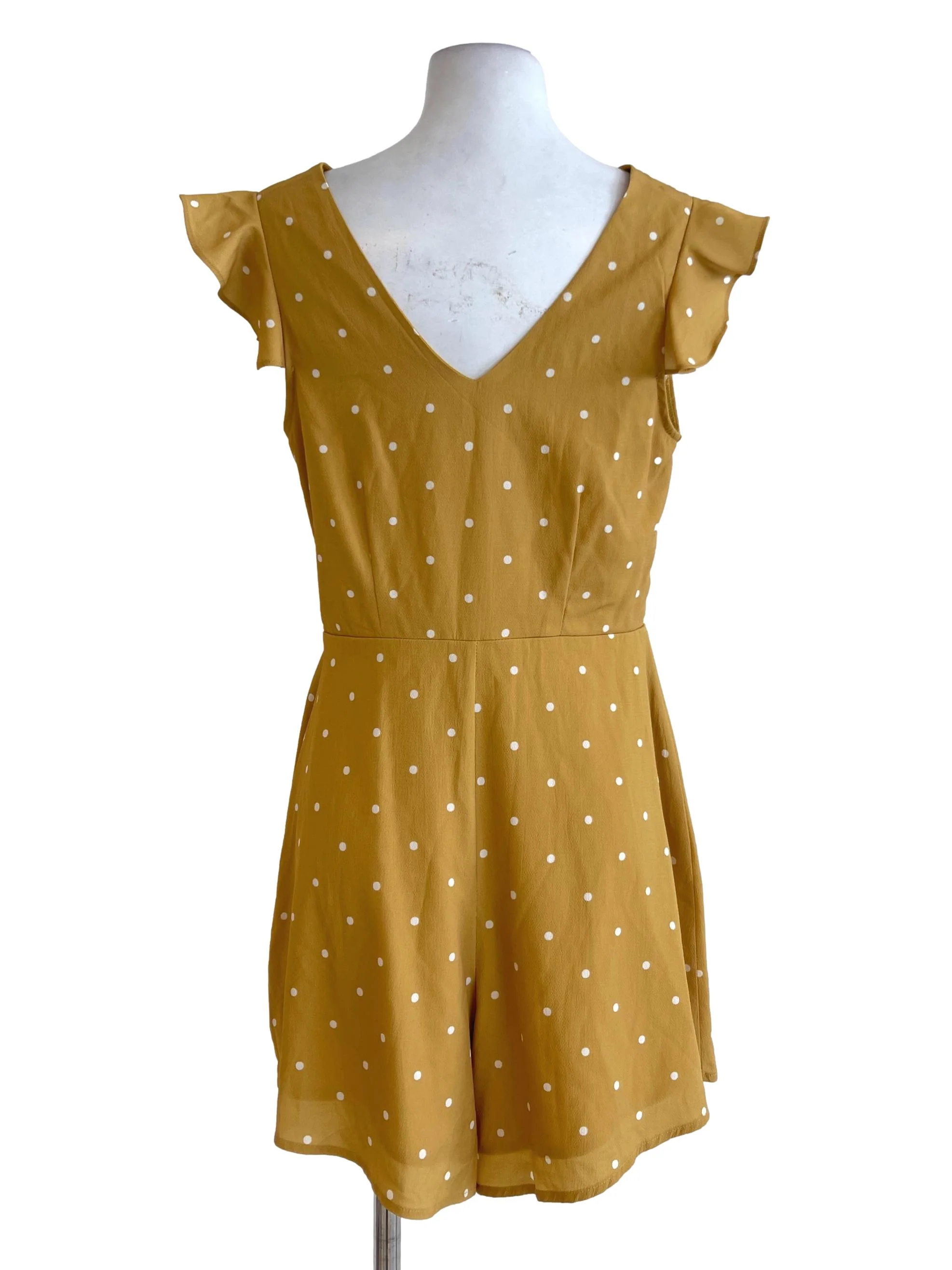 Yellow Mustard Polka Dot Wrap Rompers TTR - Image 2