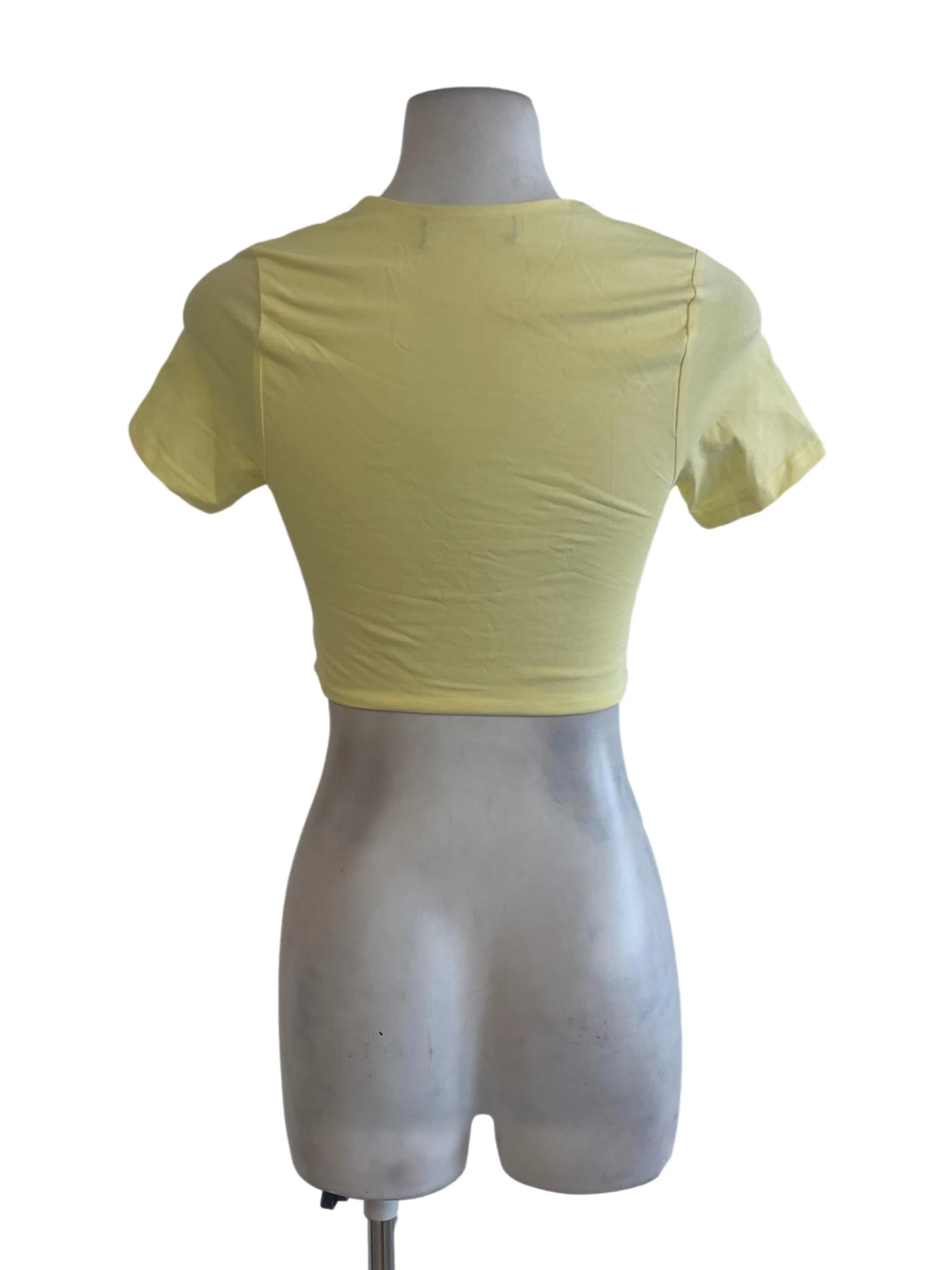 Yellow Short Sleeve Fitted Crop Top - Image 2