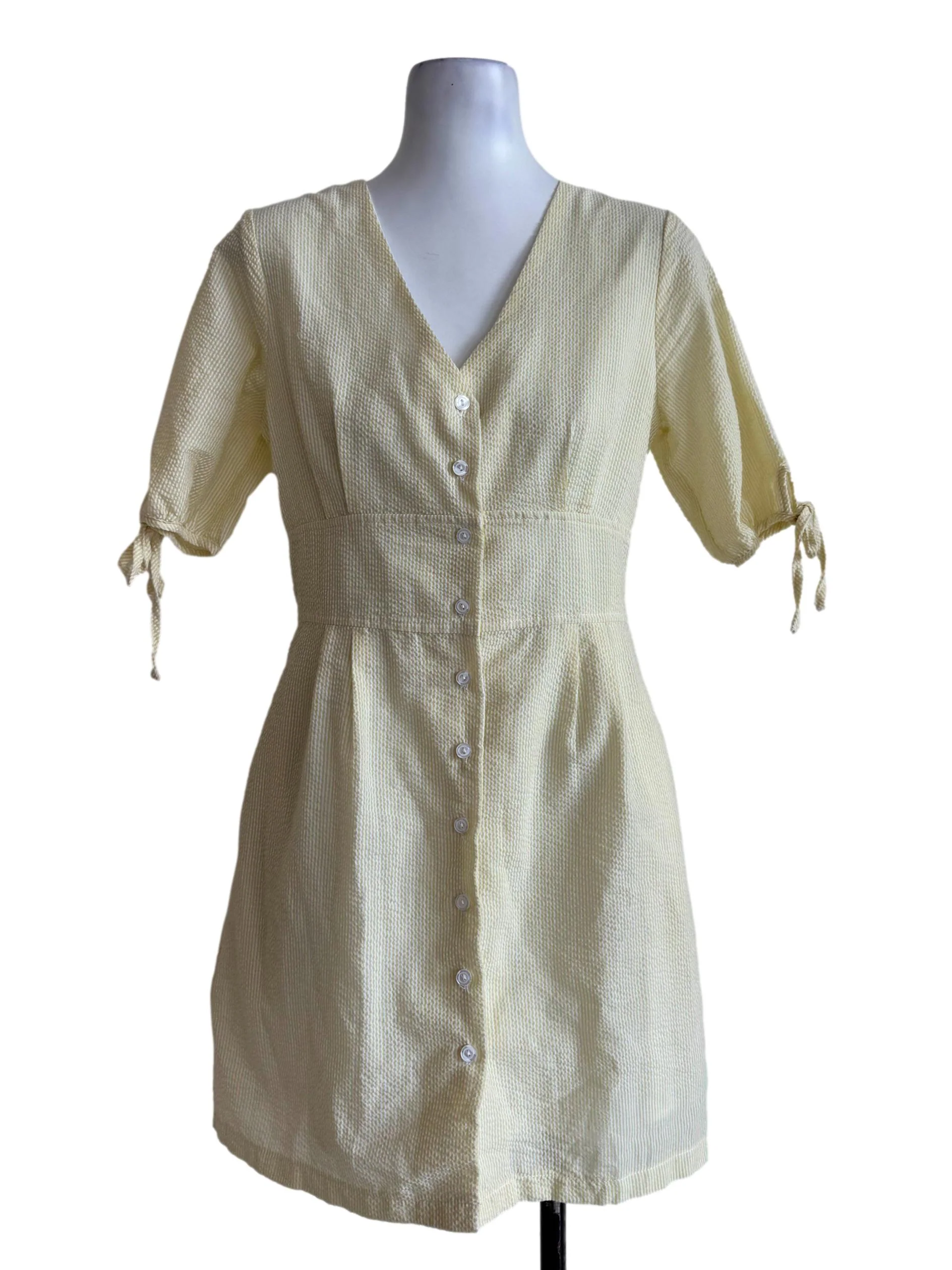 Yellow Stripes V Neck Dress